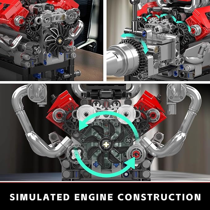 Mould King 10204 V8 Engine Model That Works - Build Your Own V8 Engine Toy 8-Cylinder Petrol Car Engine Replica Model Building Kit for Adult (750 PCS)