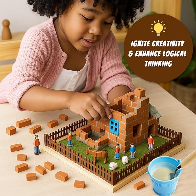 Brick and Mortar Construction Set DIY House Building Kit for Kids Realistic Mini Bricks STEM Building Toy Creative Engineering Toy for Boys and Girls