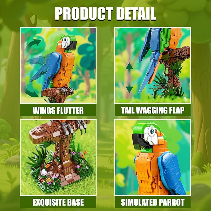 Macaw Parrot Building Sets 1138 PCS Bird Animal Building Blocks for Adults Home Office Art Decor STEM Building Toys Creative Display Gifts for Teens Boys and Girls 8-14