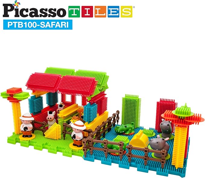 Picasso Toys PTB100 100pcs Hedgehog Block 3D Building Blocks Tiles Safari Theme Set Learning Playset STEM Toy Set Educational Kit Child Brain Development Preschool Kindergarten Toy for Age 3 &amp Up