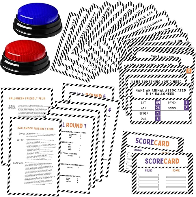 Halloween Party Friendly Feud Game with 2 Answer Buzzers Team Building Feud Cards for Holiday Game Night Fun Trivia Quiz for Groups Office Class