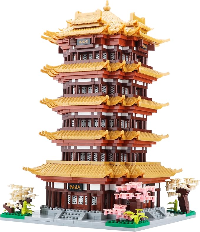 Chinese House Asian Architecture Micro Building Blocks Yellow Crane Tower for Adults - Decorative DIY Gift for Age of 14+