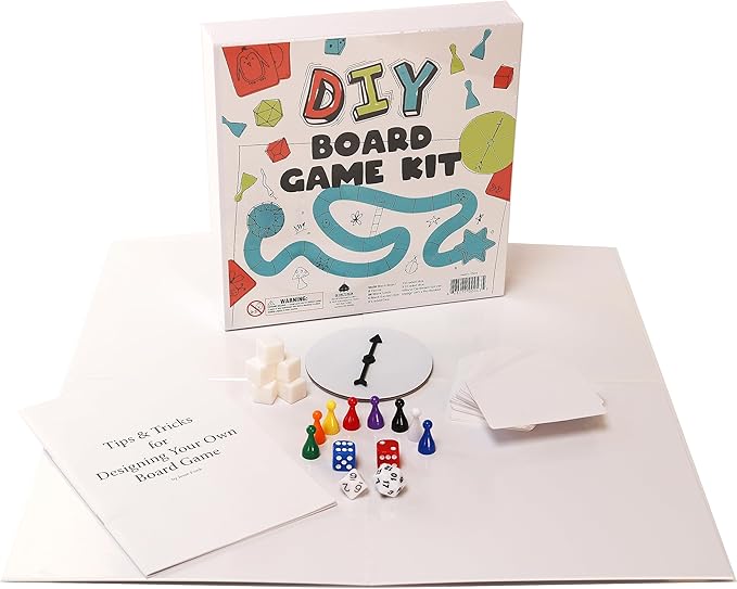 DIY Board Game Kit - Make Your Own Board Game Kit with Double-Sided Blank Game Board Blank Box Game Pieces and Accessories