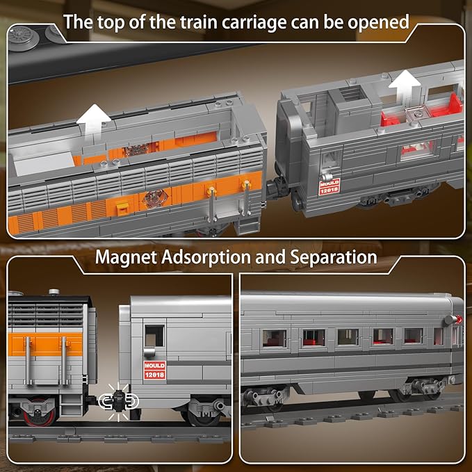 Mould King 12018 Train Building Blocks Sets Remote/App Control EMD F7 Internal Combustion Locomotive Kits Scale Model with Tracks for Adults Teen(1541 PCS)