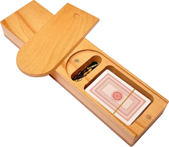 PALM ROYAL HANDICRAFTS 3 Track Continuous Cribbage Wooden Cribbage Board Made with Maple Wood/Teak Wood and Storage Available for pegs and Cards Christmas Gift