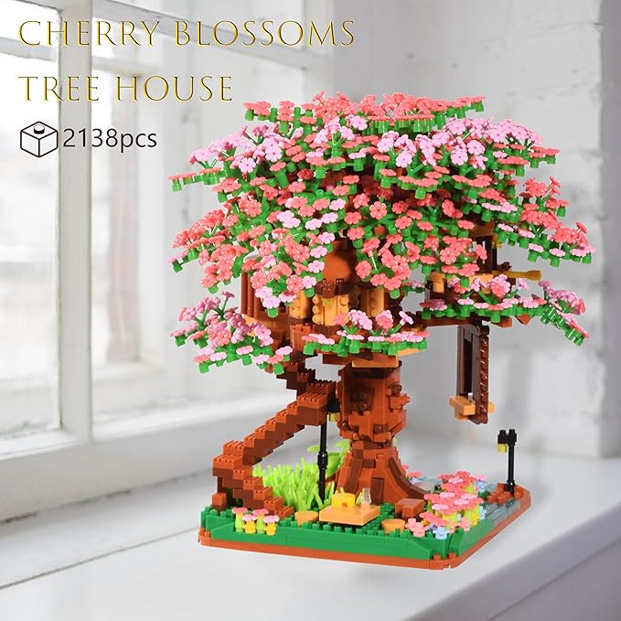 Cherry Blossom Tree Building Block Set Gift for Adults Cherry Bonsia Treehouse Micro Building Blocks Japanese Sakura Flowers House 2138PCS