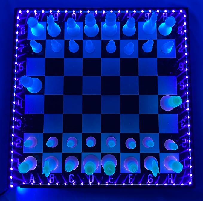 Dam Merch's LED Illuminated Glow in The Dark Chess Set - Made in USA (Standard Rainbow + Blue)
