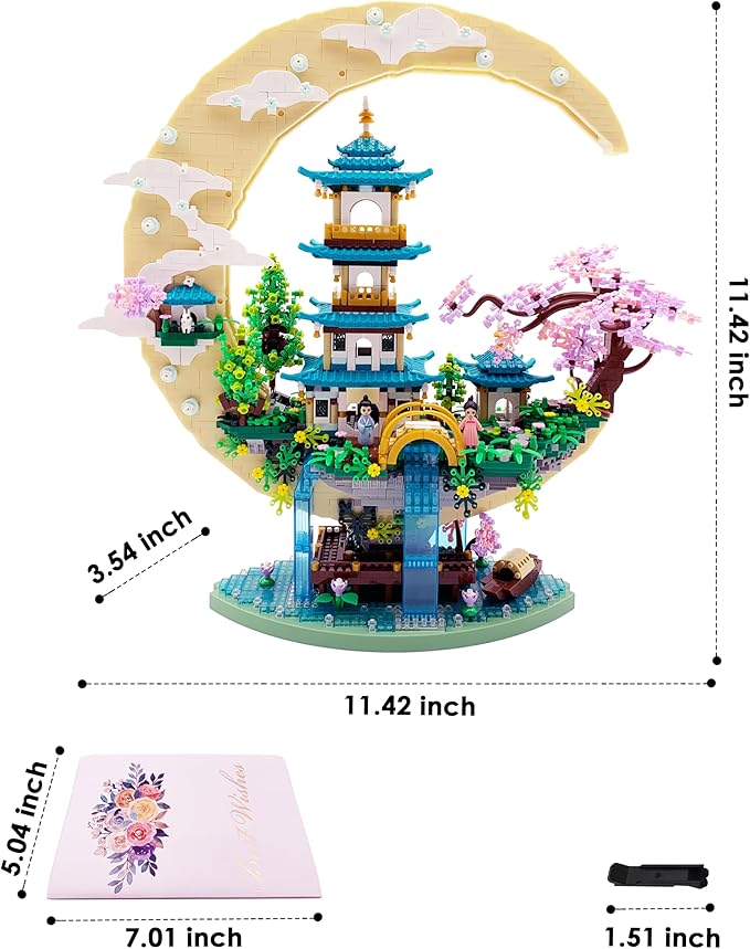 Chinese Moon Palace Micro Building Blocks Set（4288 PCS）Cherry Blossom Bonsai Tree Building Set for Adults TeensMini Japanese Sakura Tree House Architecture Model Bricks Creative Gift for 14+