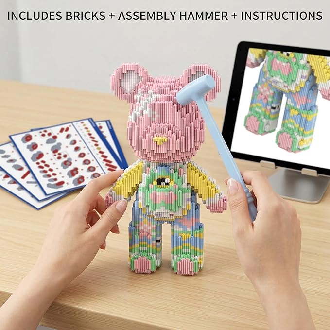 12.6 Princess Teddy Blocks Bear Building Bricks Set - Micro Figure for Adults - Collectible Home Decor for Bedroom or Office - Screen-Free Stress Relief - Gift Idea for Girls &amp Women