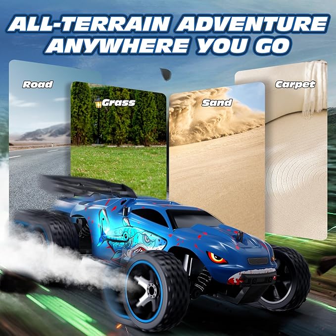 Tecnock RC Cars for Kids 1:18 Scale 2WD RC Car with USB-C Easy Charging 2.4GHz Remote Control Car with LED Lights &amp 50 Mins Playtime Toys Gifts for Boys &amp Girls Ages 8-12