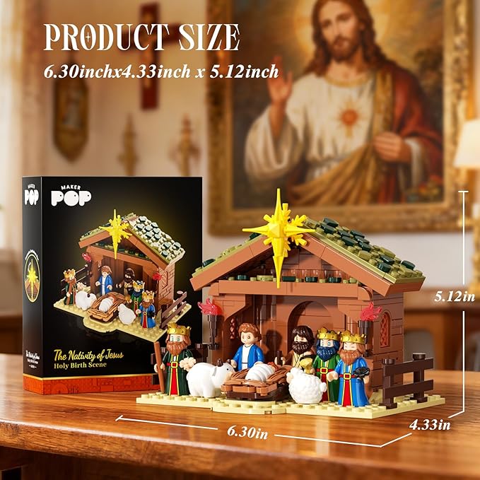 Jesus Building Block Set Easter Nativity Building Kit 252PCS Bible Story Jesus Figures Toys(Includes 6 Character Models) Gifts for Easter for Adults &amp Kids Boys Girls 6-12+