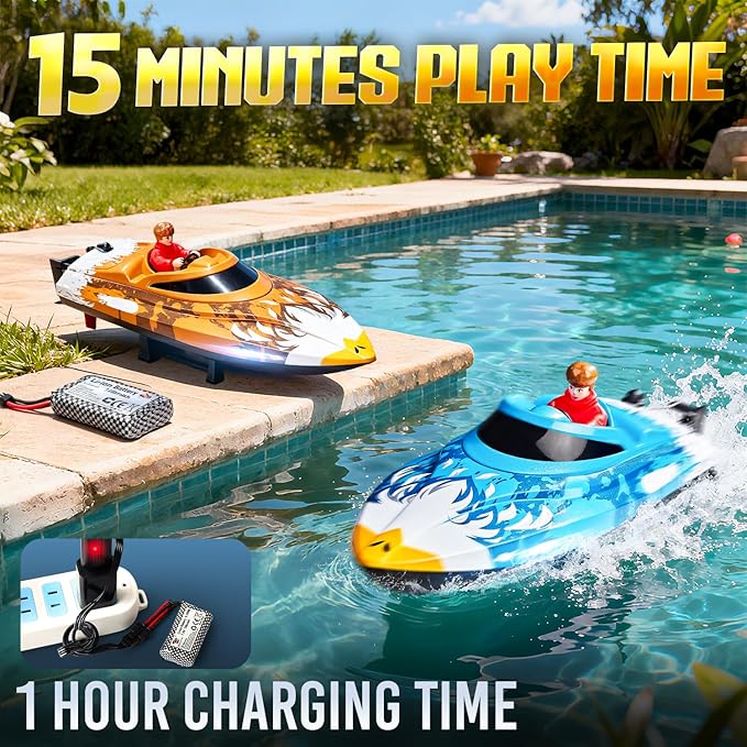 BEZGAR RC Boat 12 inch Self-Righting Remote Control Boat for Kids and Adults 25 KPH Fast RC Speed Boats with 700mAh Battery Ideal Waterproof Toy for Lakes &amp Pools - HJ822 Blue
