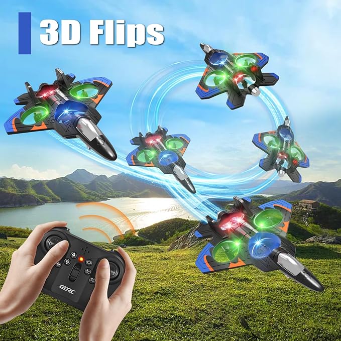 4DRC V32 Foam RC Planes with 3 Batteries Remote Control Airplanes for Kids Adults 8-16 RC Drone Airplane Helicopter Jet with Light 360° Flip Stunt Roll Airplane Toy Gifts for Kids Boys Adults