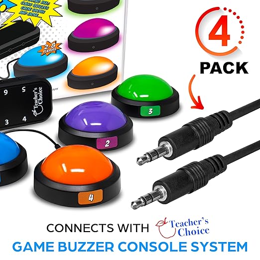 Teacher's Choice Light Up Game Buzzer System 15 Ft Extension Cables for Game Buzzer System 4-Pack