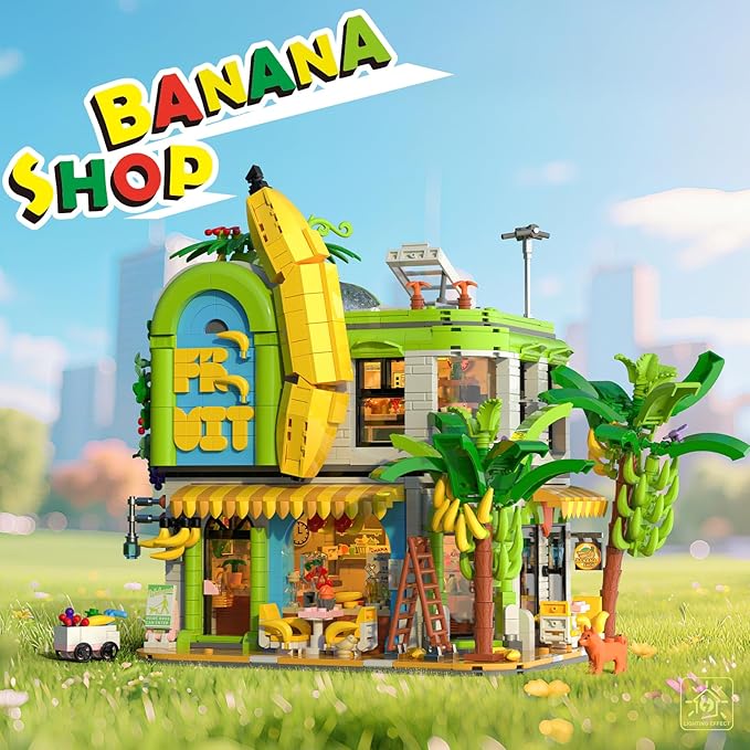 Banana Shop House City Building Sets Creative House Modular Architecture Toy with LED Lights STEM Educational Construction Kit Birthday Gifts for Adults and Kids Boys Girls Age 8-12+ (2165 PCS)