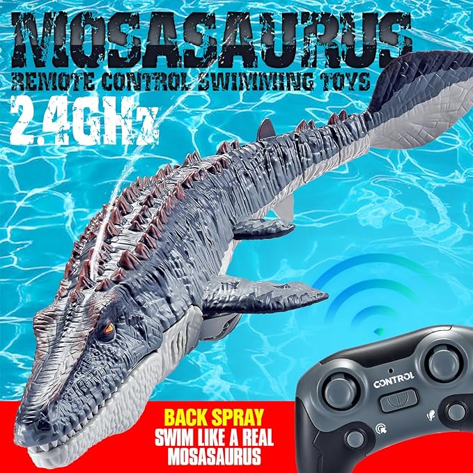 Remote Control Swimming Mosasaurus Toy 2.4GHz Waterproof Design 24-Inch Dinosaur Water Toy with Spray Function
