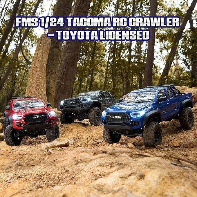 FMS 1/24 FCX24M Toyota Tacoma RC Crawler Officially Licensed RC Truck 2 Speeds Switch with LED Lights Off-Road RC Model for Adults (Grey)