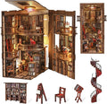 Book Nook Library Kit DIY Miniature Dollhouse Booknook Kit 3D Wooden Puzzle Bookend Bookshelf with LED Light for Adults Teens (Abbey Library)