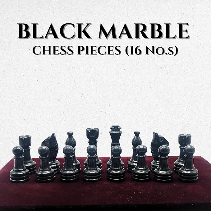 Handcrafted Premium Marble Chess Pieces Set Elegant 32-Piece Replacement for 12-15 Inch Chess Boards with Storage Box (Black and White)