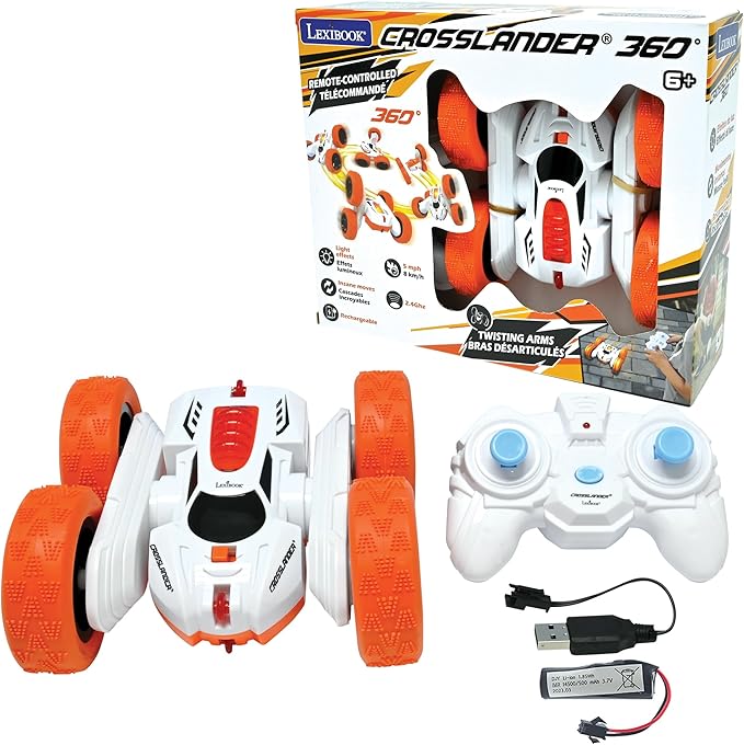 LEXiBOOK- Crosslander Luminous Terrain Car Wrist Remote Rechargeable Electronic Action Kit White/Orange Color