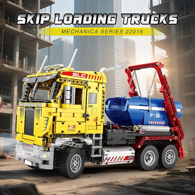 Reobrix Skip Loading Truck Building Blocks Set 22016 RC Dump Truck Model Kit for Adult Remote Control Technic Construction Vehicle Toys Gifts for Adult 14+