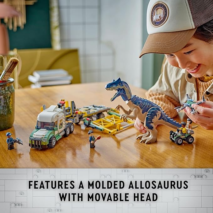 LEGO Jurassic World Dinosaur Missions: Allosaurus Transport Truck Toy Fun Gift Idea for Kids with Kenji Darius and Yaz Minifigures Jurassic World Dinosaur Toy for Boys and Girls Ages 8 and Up 76966