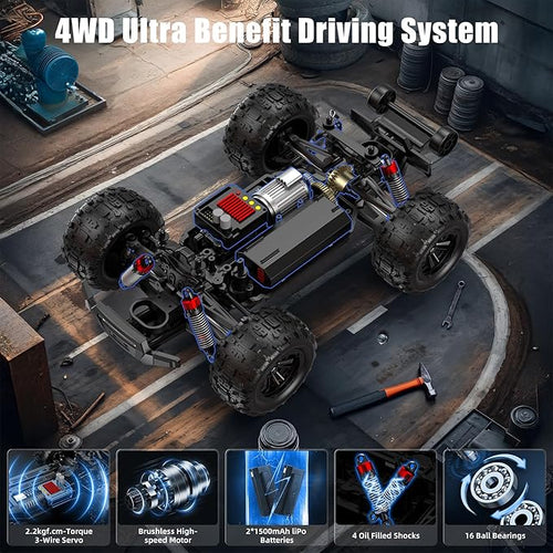 1/16 Brushless Fast RC Cars for Adult 35Mph High Speed Remote Control Car Cyber RC Truck 4x4 Monster Truck Toy 2.4GHz Remote All Terrain Off-Road Vehicle Colorful LED Light Kids Gift