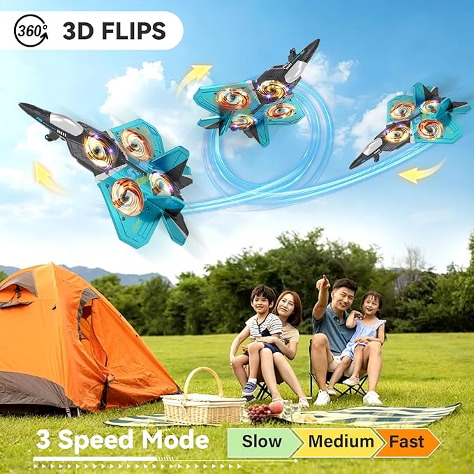 4DRC V17 Foam Remote Control Airplanes RC Planes for Kids Adults 4-7 8-16 RC Airplane Fighter Jet with Light 360° Flip Fighter Jet Toy Gravity Sensing Stunt Roll Airplane Toy Gifts for Kids Boys