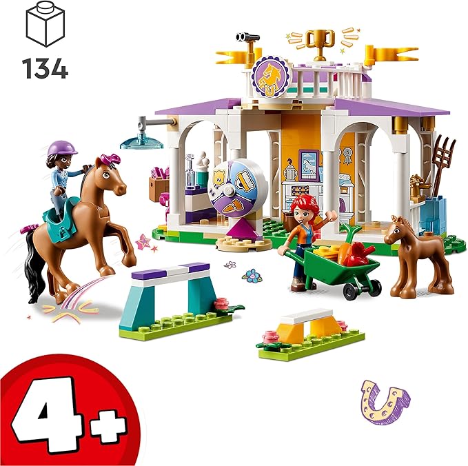 Lego Friends Riding School Set with 2 Toy Horses Aliya and Mia Mini Dolls Riding Stable and Horse Toy Animal Care Gift for Children Girls and Boys from 4 Years 41746