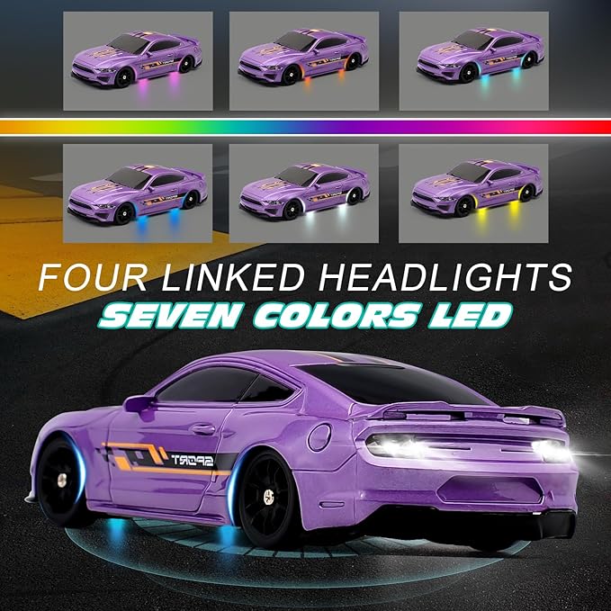 1:43 Scale Mini Racing Drift Car Model2.4GHz Remote Control Car 4WD High Speed Race with LightsRacing TiresRC Toys Hobbyist Gift for Adults Kids Boys Girls (Purple)