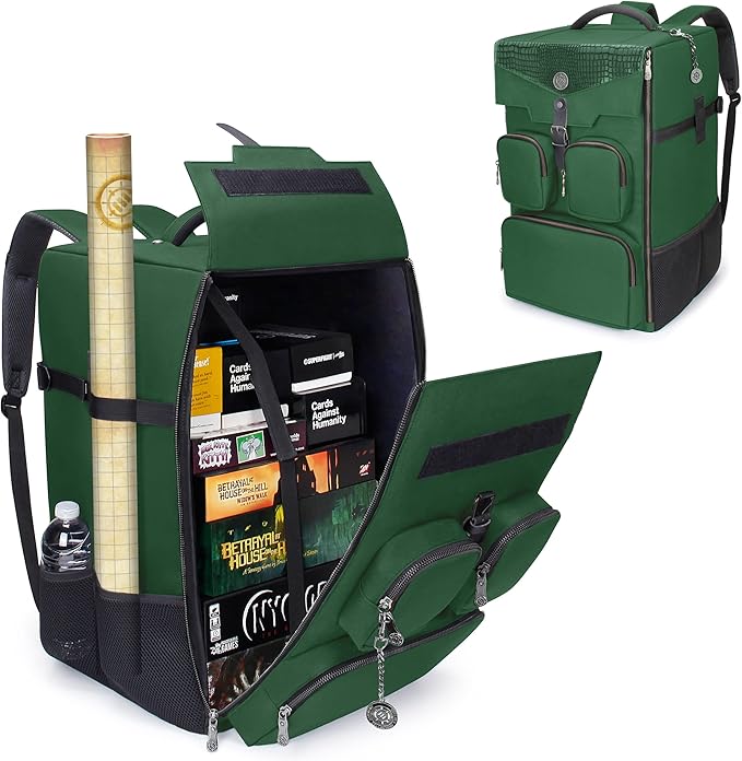 ENHANCE Collector's Edition Board Game Backpack - Reinforced Rigid Board Game Storage with Padded Shoulder Straps Carrying Handle and Accessories Pockets for Dice Card Games More (Dragon Green)