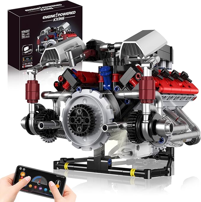 Mini V8 Engine Kits That Works Building Sets 8-Cylinder Model Technic with Motor APP Control &amp Light Mechanic Engineering Collection for Adults Boys 14 Years &amp Up