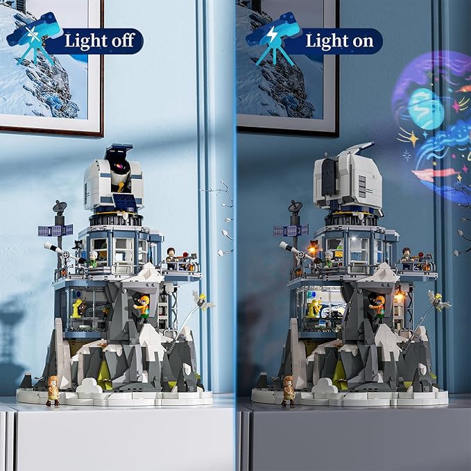 Alpine Observatory Lighting Building-Bricks Set with The Galaxy Projector 2437 Pcs Space Themed Room Decor for Astronomy and Space Lovers