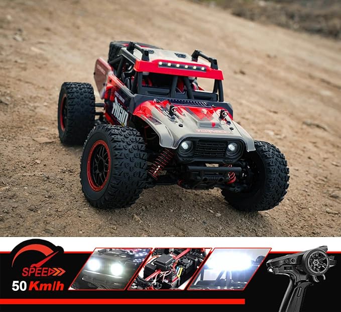 1/14 RC Car Off Road RC Truck 4x4 Remote Control Car Hobby Buggy All Terrain High Speed 30+MPH 4WD with 390 Brushed Motor Proportional Throttle Steering Metal Chassis Ball Bearing Adult