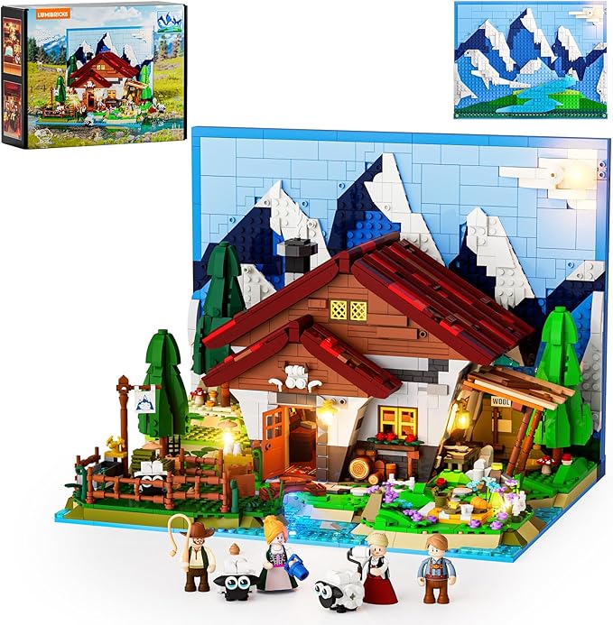 Farm Shepherd's-Cottage Lighting Building-Bricks-Set - Farm Life Sheep Stone House Collection LED Light Cottage Model Display Set 2265 Pcs for Adults