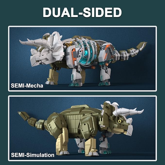 Dinosaur Toy Building Sets Mechanical Dino Buildings Blocks Set for Boys Girls 12+Teens Adults Creative Model Kits Home Room Office Decor Birthday Triceratops 1180PCS
