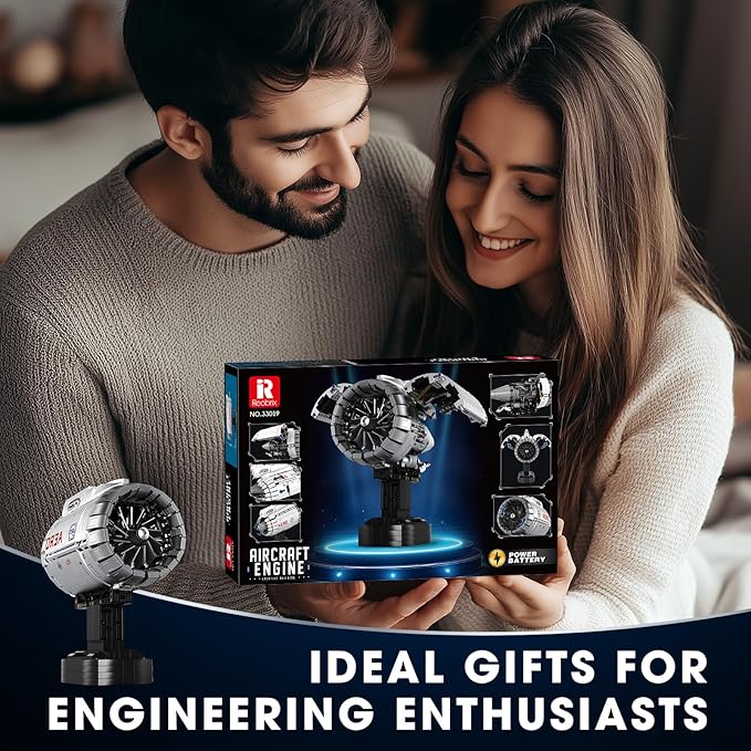 Reobrix Aircraft Turbofan Engine Building Sets Engine Model Kit that Works Mechanical Engineering Building Blocks with Motor 1813 Pcs STEM Airplane Engine Model Building Kits for 14+ (No.33019)