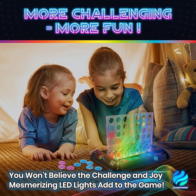 Glow in a Row Light-Up 4 in a Row Board Game Strategy Games for Kids Ages 6 and Above 2 Player Game Perfect for Kids and Adults Family Game Night