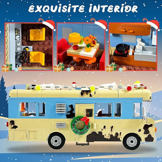 Snow Village&amp RV Building Set with LED Lights2 in 1 Christmas Vacation Holiday House and Christmas Holiday Snow Village RV Gift(1726PCS)