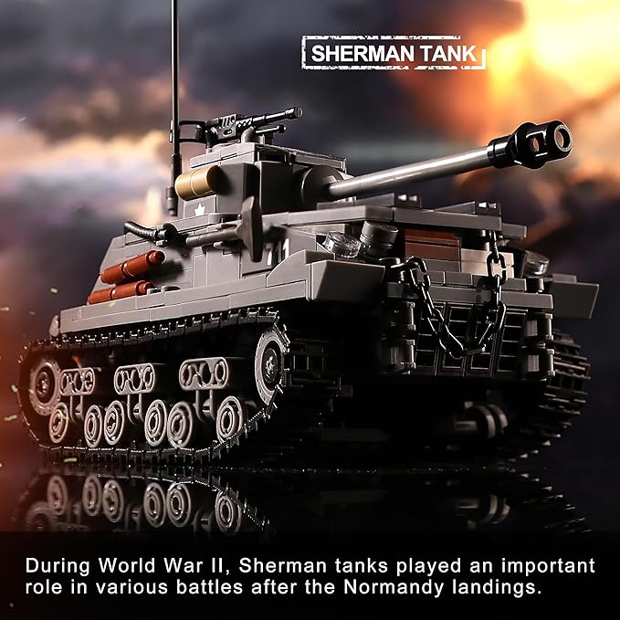 WW2 Army Tank Toys Building Kit Compatible with Lego Create a German Tiger &amp an American M4 Sherman Models with 1184 Blocks Great Military Toy Gifts for Boys Kids Age 8-14