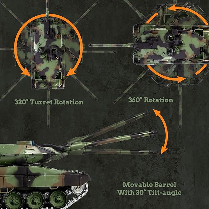 1/16 RC Tank Heng Long German Leopard 2 A6 RC Battle Army Toy with Smoke Sound Light 2.4G Remote Control Tank That Shoots BBS with Upgraded Metal Tracks Idler Sprocket Wheel Steel Gearbox