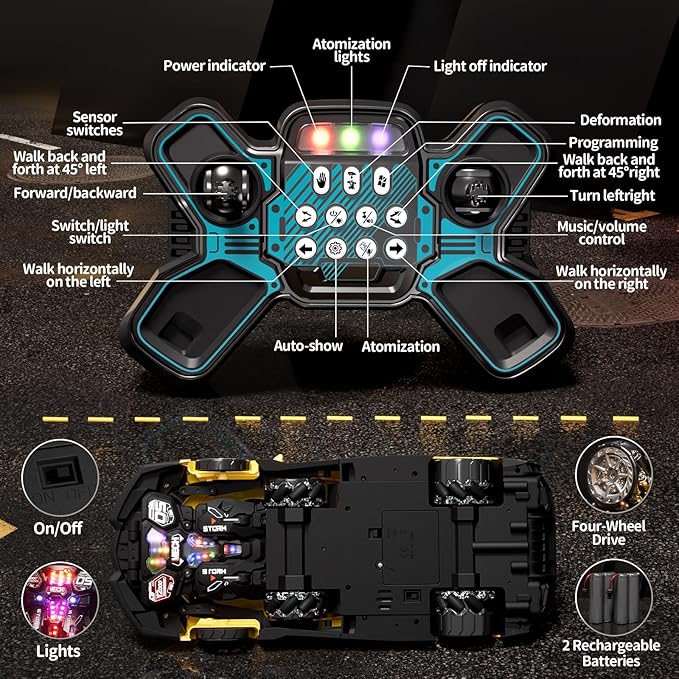 1:10 Big Size Transform RC Car Gesture Sensing Transformation 2.4GHz Remote Control Car One Button Deformation to Robot with LED Lights Transforming Toy Cars Gift for Kids Age 8-12 Years Old Boys
