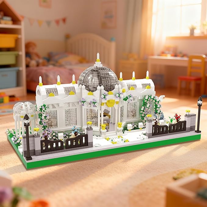 Neoclassical Garden Square Micro Blocks Building Set 2397 PCS Architecture Model with Central Grand Piano &amp Crystal Dome Street ViewToy for Adults Home Decor Gift