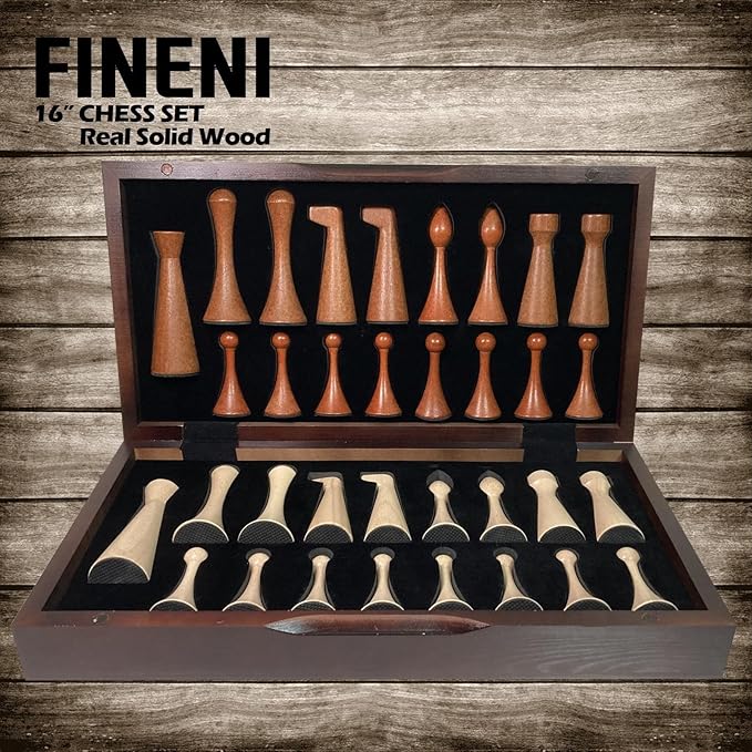 Luxurious 16 inch Real Original Colored Solid Wooden Chess Set. Durable Handmade Chess Board Game Sets with Storage Slots for 4.2” Weighted Beautiful &amp Elegant Designed Wooden 34 Pieces (C16L)