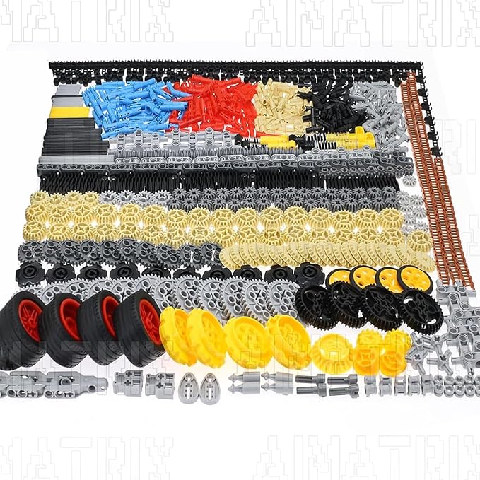 899Pcs Technic Gears and Axles Car Tracks-Tires with Gears-Pins-Shock absorbers - DifferentialsCompatible with Mainstream Building Block Brand Technic Sets