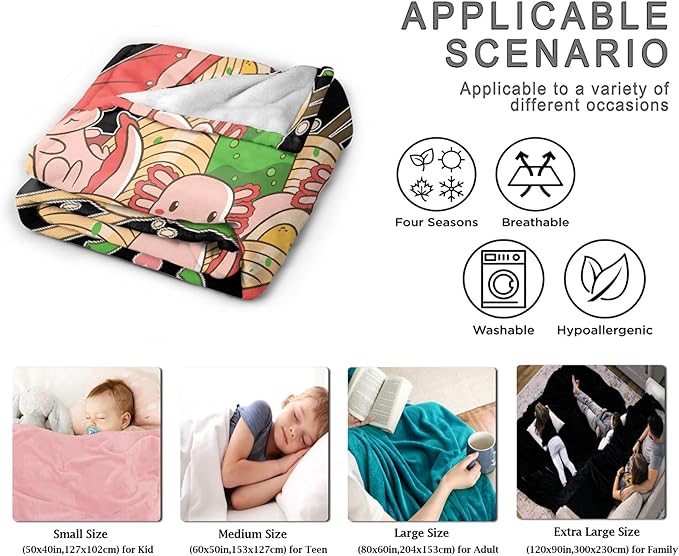 Freaking Love Axolotl and Ramen Blanket Gifts for Girls Boys Women - Super Soft Cozy Warm Throw Sheet for Couch Bed Sofa Office Decor All Season 60x80 for Adult
