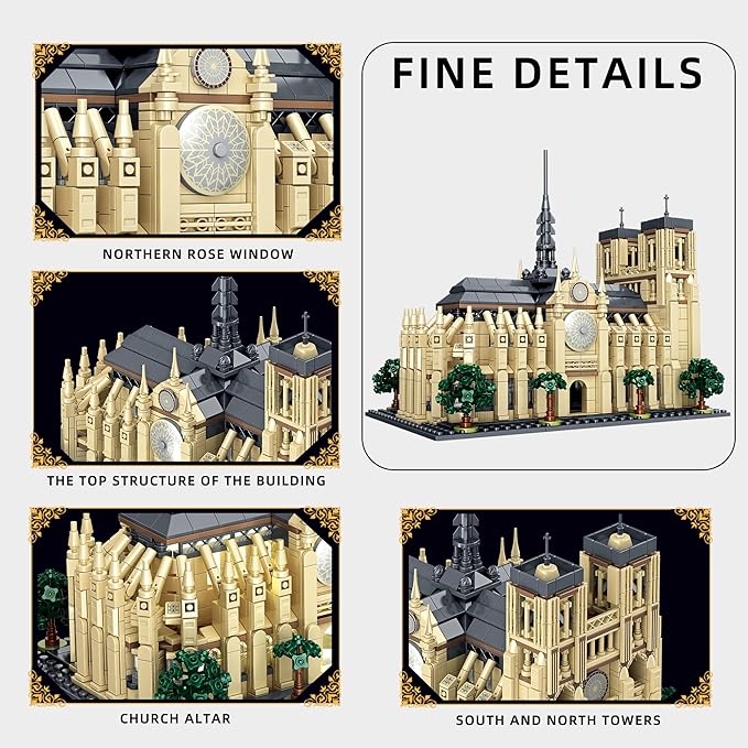 Micro Building Blocks Notre Dame - Architectural Model Cathedral Mini Block Bricks Set Toys 1757PCS Notre Dame de Paris Famous Building Kit Collectible Decoration Birthday Gifts for Adults