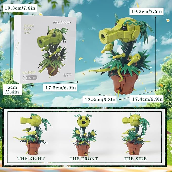 Peashooter Plant Building Toys Model compatible with major brand sizeUnique Plants and Zombis Toy Christmas DIY Architecture or DecorA Greative Display Present for 6+ Boys or Girls(2025 New)