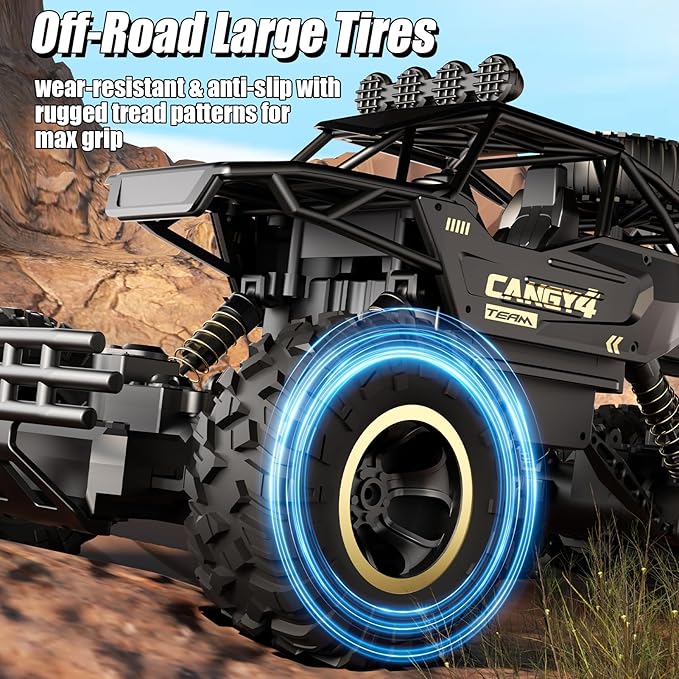 Large Size RC Cars Rock Crawler RC Truck with 2 Rechargeable Batteries Remote Control Monster Truck Durable Metal Body &amp LED Headlights Boy Toys for 4-7 8-12 Kids &amp Adults