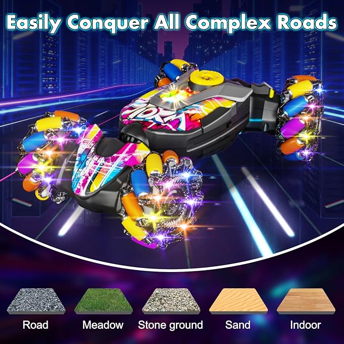 RC CarsGesture Sensing RC Stunt Car with Light &amp MusicCustom Command Operation4WD45° Driving360° Rotating2.4Ghz Remote Control Twist Car Toys for Kids Boys Age 4 5 6 7 8 9 10 11 12 Years Old